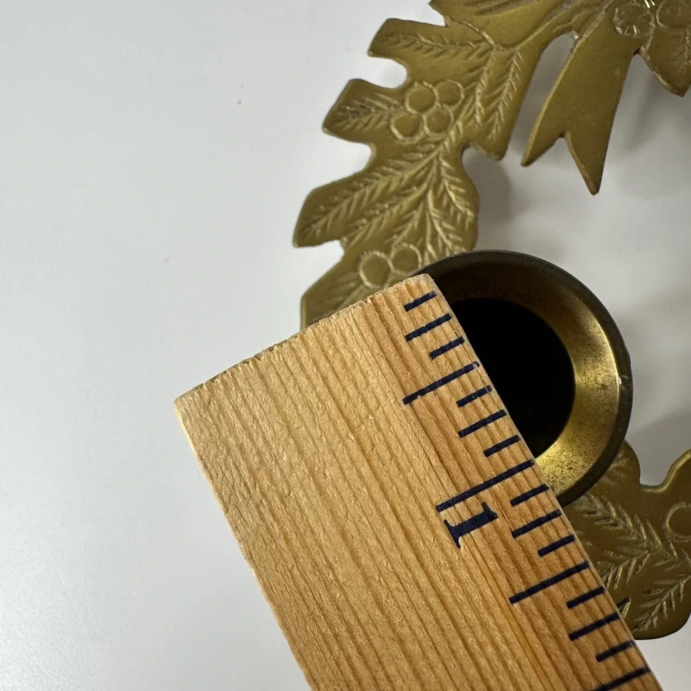 Vintage Brass Christmas Wreath Candelabra 3 Cup Candle Holder Holly‎ Leaf Bow